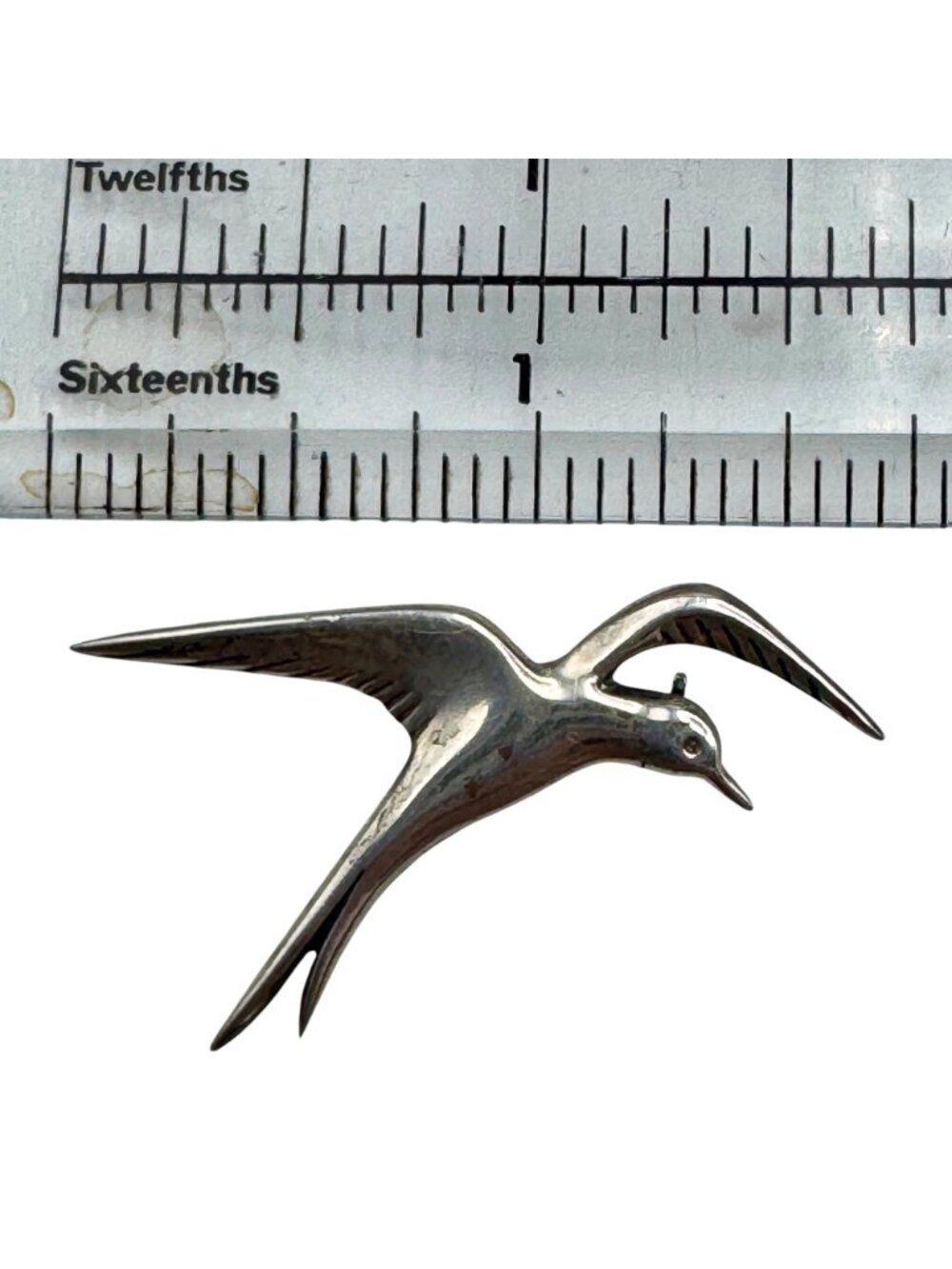 Sterling Silver Seabird Seagull Brooch Pin 1.75" Vintage Flying Bird Signed MG - Picture 9 of 11